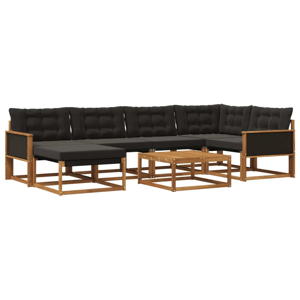Set di divani da esterno con cuscino 7 pcs Naturale e Nero