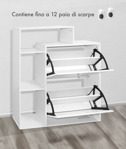 Scarpiera In Legno 2 Ante A Ribalta Armadio Salvaspazio Con Mensole Vari Colori Portascarpe Alto Stretto Ingresso Mensola Corridoio Scarpiere Design Moderno  Bianco