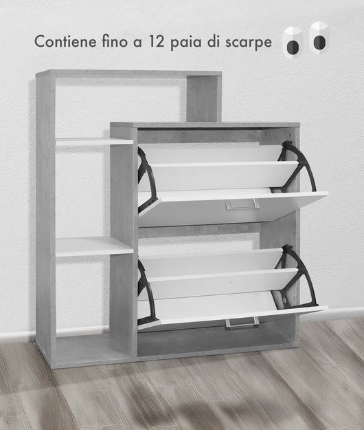 Scarpiera In Legno 2 Ante A Ribalta Armadio Salvaspazio Con Mensole Vari Colori Portascarpe Alto Stretto Ingresso Mensola Corridoio Scarpiere Design Moderno  Grigio