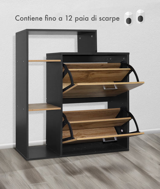 Scarpiera In Legno 2 Ante A Ribalta Armadio Salvaspazio Con Mensole Vari Colori Portascarpe Alto Stretto Ingresso Mensola Corridoio Scarpiere Design Moderno  Nero