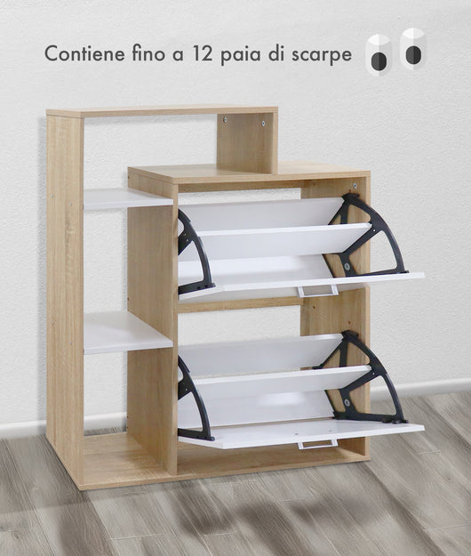 Scarpiera In Legno 2 Ante A Ribalta Armadio Salvaspazio Con Mensole Vari Colori Portascarpe Alto Stretto Ingresso Mensola Corridoio Scarpiere Design Moderno  Nocciola