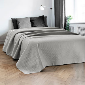Trapuntino Matrimoniale Elegante Copriletto Con Balza Applicata Trapuntatura Pinsonic Tinta Unita Due Piazze Coperta Letto Leggera Primavera Estate Trapunta  GrigioChiaro