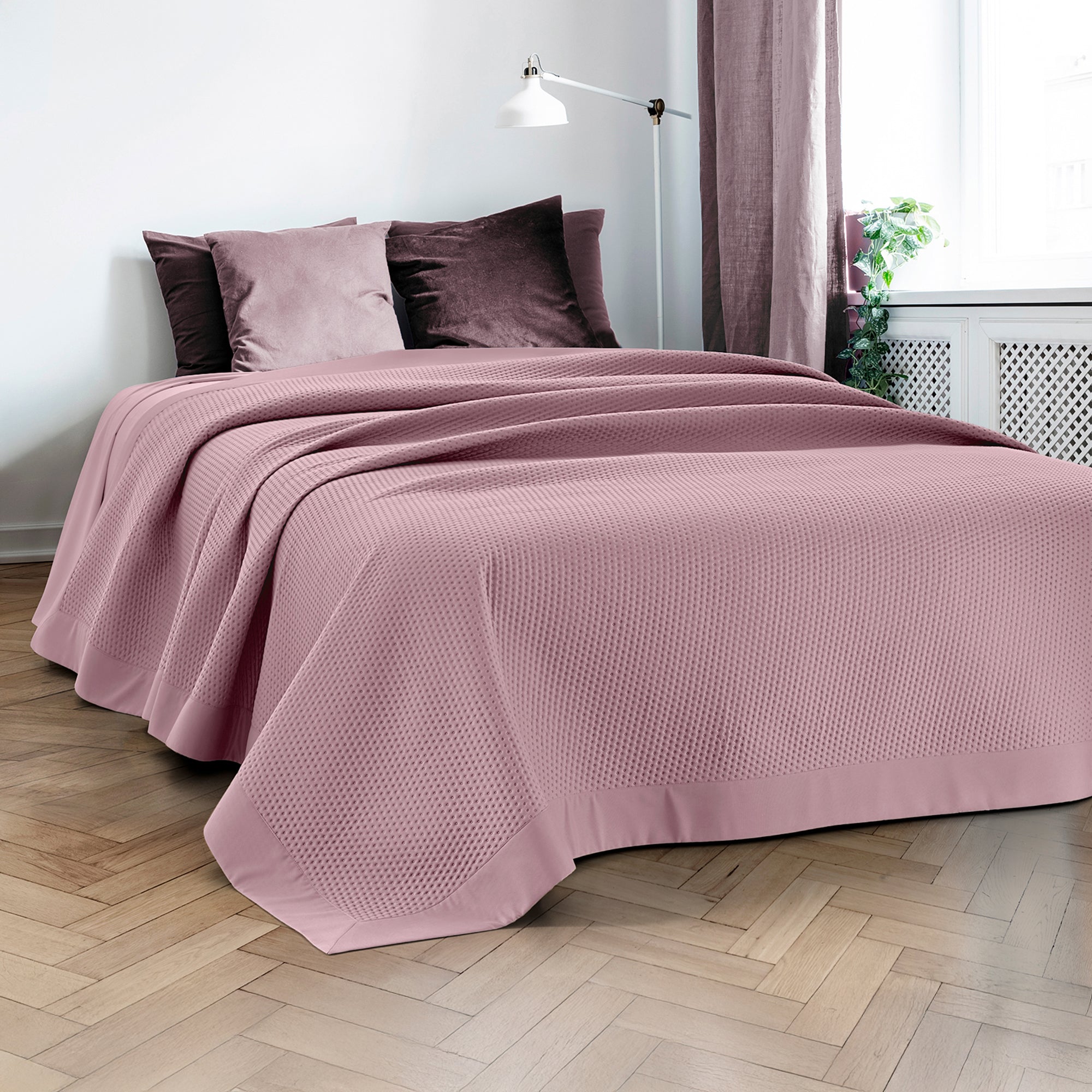 Trapuntino Matrimoniale Elegante Copriletto Con Balza Applicata Trapuntatura Pinsonic Tinta Unita Due Piazze Coperta Letto Leggera Primavera Estate Trapunta  RosaAntico