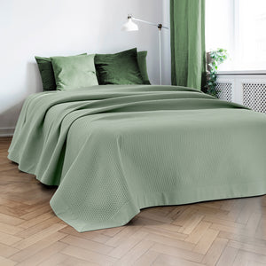 Trapuntino Matrimoniale Elegante Copriletto Con Balza Applicata Trapuntatura Pinsonic Tinta Unita Due Piazze Coperta Letto Leggera Primavera Estate Trapunta  Salvia