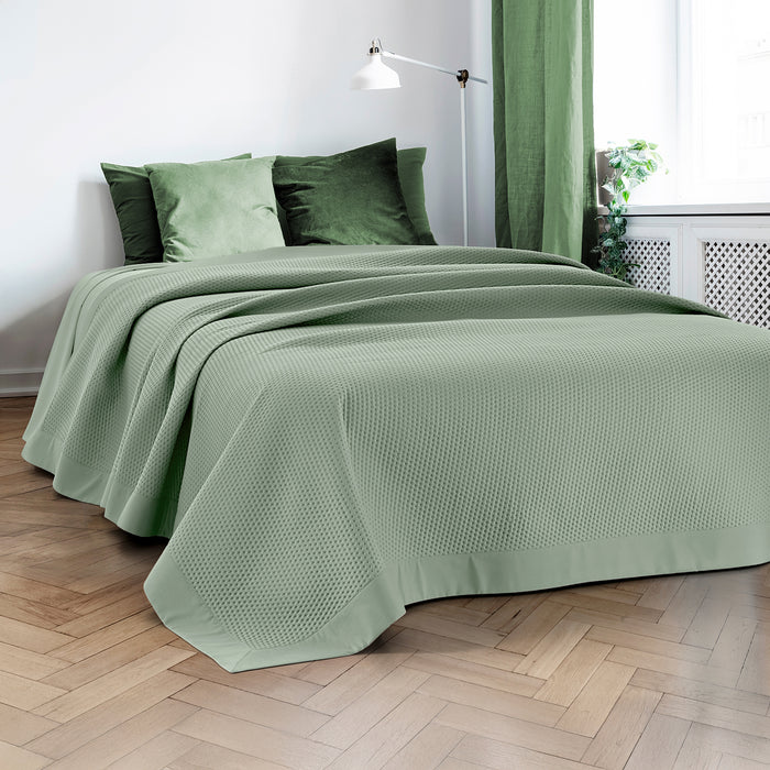 Trapuntino Matrimoniale Elegante Copriletto Con Balza Applicata Trapuntatura Pinsonic Tinta Unita Due Piazze Coperta Letto Leggera Primavera Estate Trapunta  Salvia