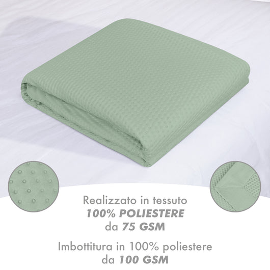 Trapuntino Matrimoniale Elegante Copriletto Con Balza Applicata Trapuntatura Pinsonic Tinta Unita Due Piazze Coperta Letto Leggera Primavera Estate Trapunta  Salvia