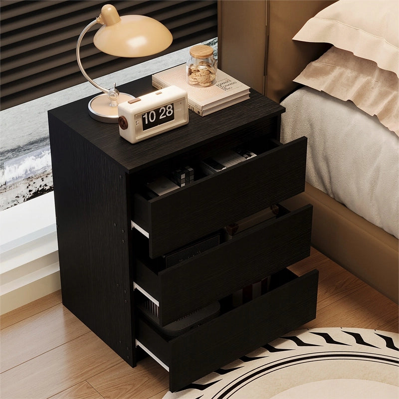 Comodino, tavolino, cassettiera per camera da letto, nero, stile loft moderno, 60 cm
