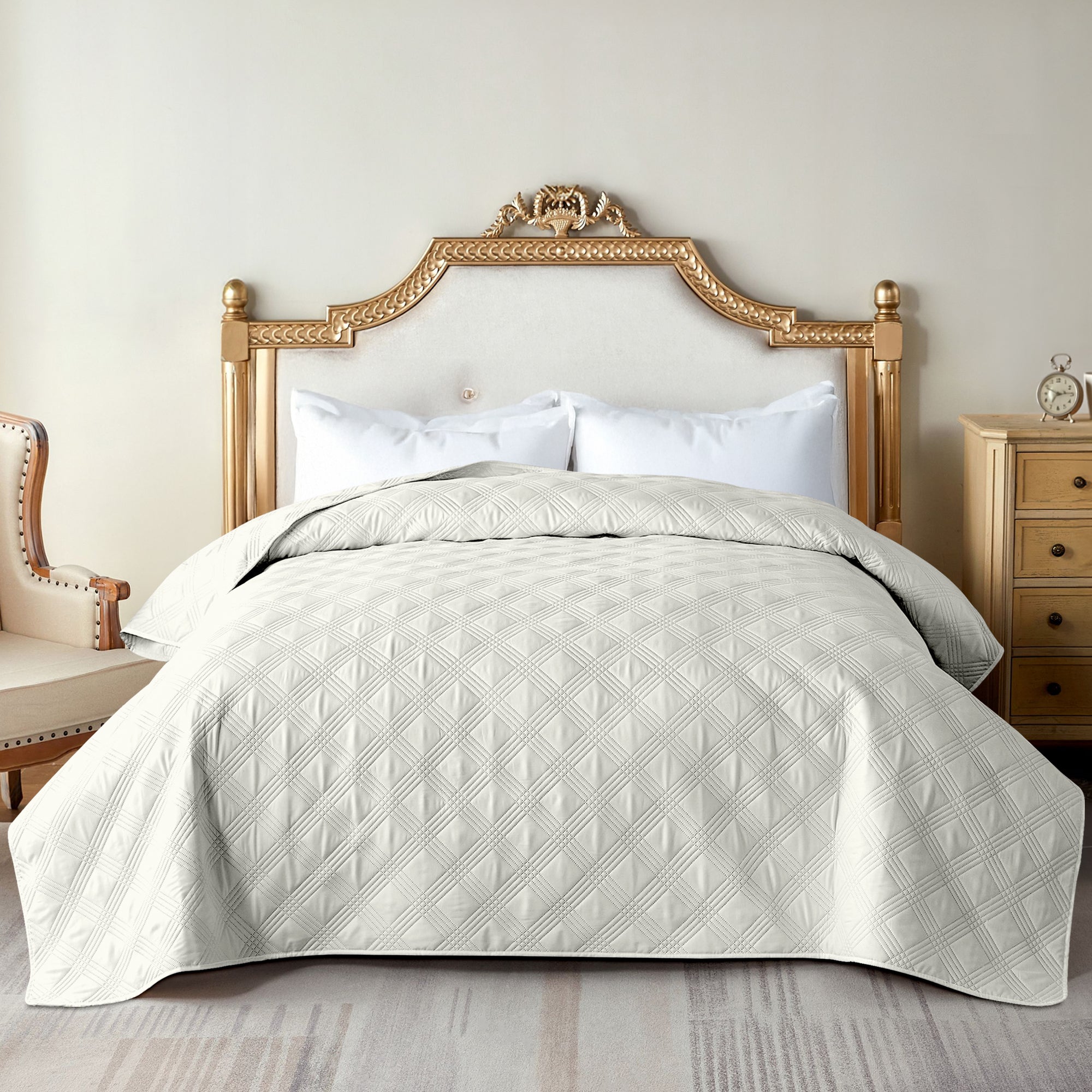 Copriletto Trapuntato Matrimoniale Elegante Trapuntino Microfibra Effetto Raso Due Piazze Coperta Letto Leggera Primavera Estate Trapunta Coperta Leggera  Crema