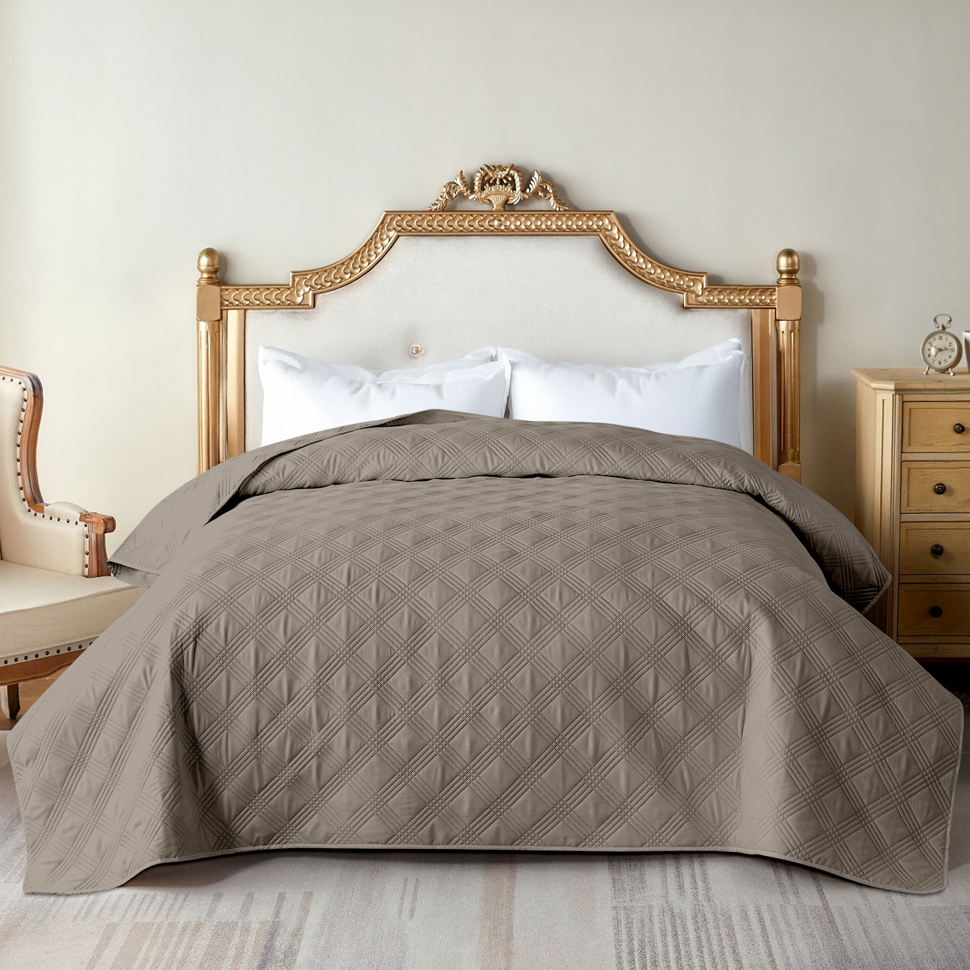 Copriletto Trapuntato Matrimoniale Elegante Trapuntino Microfibra Effetto Raso Due Piazze Coperta Letto Leggera Primavera Estate Trapunta Coperta Leggera  Tortora