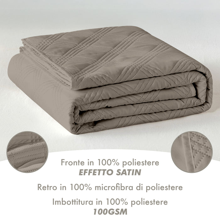 Copriletto Trapuntato Matrimoniale Elegante Trapuntino Microfibra Effetto Raso Due Piazze Coperta Letto Leggera Primavera Estate Trapunta Coperta Leggera  Tortora
