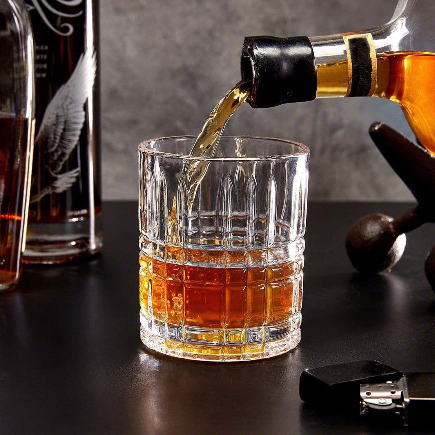 Set 6 Bicchieri Da Whisky 31Cl In Vetro Resistente Lavorato Bicchiere Design Moderno Cucina Acqua Cocktail Rum Certificati Contatto Alimentare Lavastoviglie Microonde Bar Ristorante Augusta