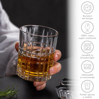 Set 6 Bicchieri Da Whisky 31Cl In Vetro Resistente Lavorato Bicchiere Design Moderno Cucina Acqua Cocktail Rum Certificati Contatto Alimentare Lavastoviglie Microonde Bar Ristorante Augusta