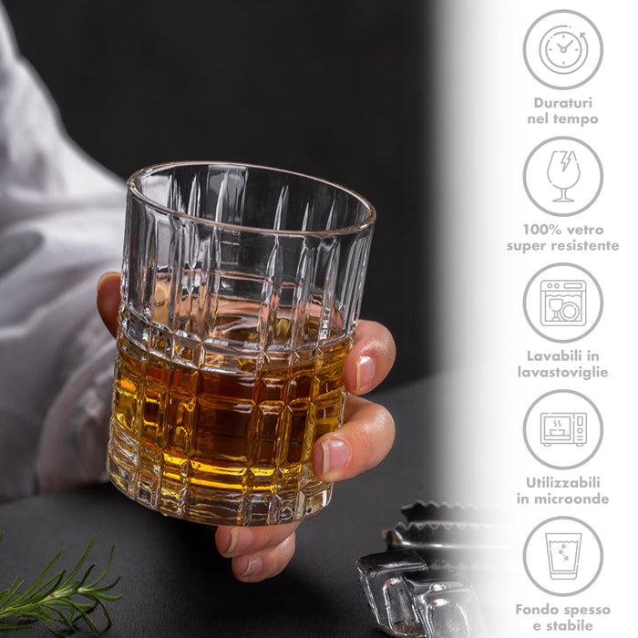 Set 6 Bicchieri Da Whisky 31Cl In Vetro Resistente Lavorato Bicchiere Design Moderno Cucina Acqua Cocktail Rum Certificati Contatto Alimentare Lavastoviglie Microonde Bar Ristorante Augusta