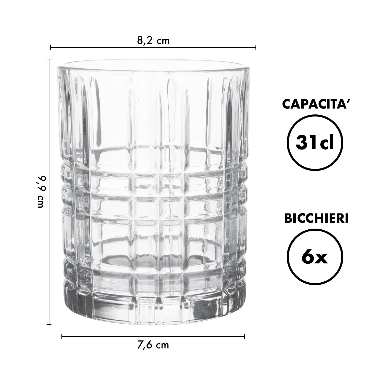 Set 6 Bicchieri Da Whisky 31Cl In Vetro Resistente Lavorato Bicchiere Design Moderno Cucina Acqua Cocktail Rum Certificati Contatto Alimentare Lavastoviglie Microonde Bar Ristorante Augusta