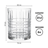 Set 6 Bicchieri Da Whisky 31Cl In Vetro Resistente Lavorato Bicchiere Design Moderno Cucina Acqua Cocktail Rum Certificati Contatto Alimentare Lavastoviglie Microonde Bar Ristorante Augusta