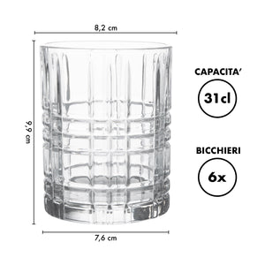 Set 6 Bicchieri Da Whisky 31Cl In Vetro Resistente Lavorato Bicchiere Design Moderno Cucina Acqua Cocktail Rum Certificati Contatto Alimentare Lavastoviglie Microonde Bar Ristorante Augusta