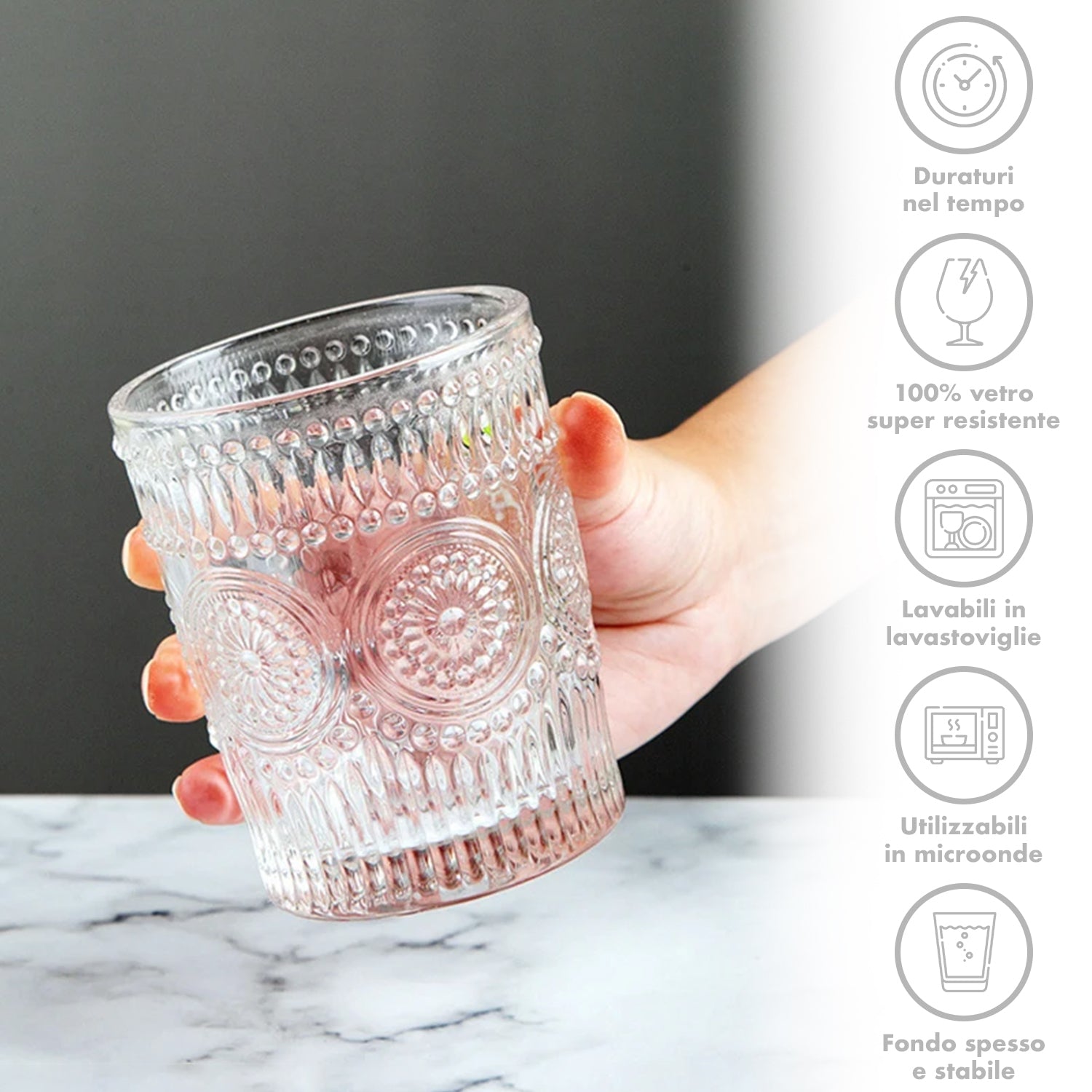 Set 6 Bicchieri Da Whisky 31Cl In Vetro Resistente Lavorato Bicchiere Design Moderno Cucina Acqua Cocktail Rum Certificati Contatto Alimentare Lavastoviglie Microonde Bar Ristorante Berne