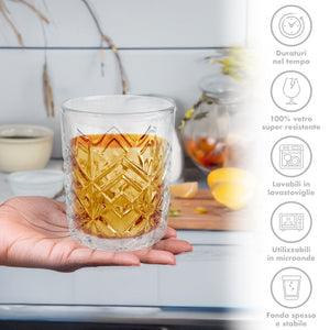 Set 6 Bicchieri Da Whisky 31Cl In Vetro Resistente Lavorato Bicchiere Design Moderno Cucina Acqua Cocktail Rum Certificati Contatto Alimentare Lavastoviglie Microonde Bar Ristorante Erfurt