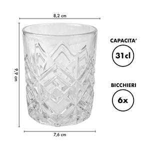 Set 6 Bicchieri Da Whisky 31Cl In Vetro Resistente Lavorato Bicchiere Design Moderno Cucina Acqua Cocktail Rum Certificati Contatto Alimentare Lavastoviglie Microonde Bar Ristorante Erfurt