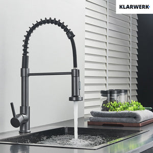 Bernd | Rubinetto cucina gastronomia con molla grigio titanio | flessibile in acciaio inossidabile |miscelatore ruotato di 360°Alta pressione 2 porte