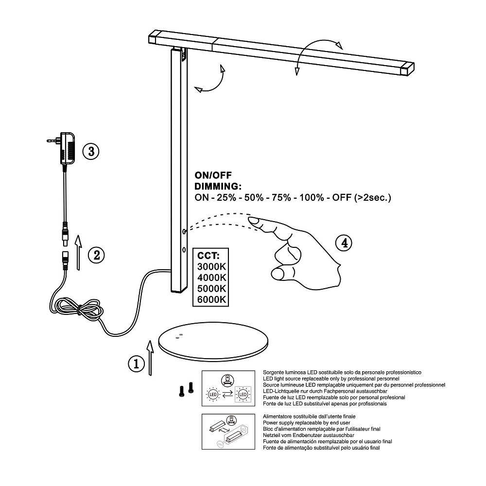 Ideal - Lampada da tavolo bianca Fabas Luce - LED Touch integrato 10W dimmerabile CCT (3000K 4000K 5000K 6000K)