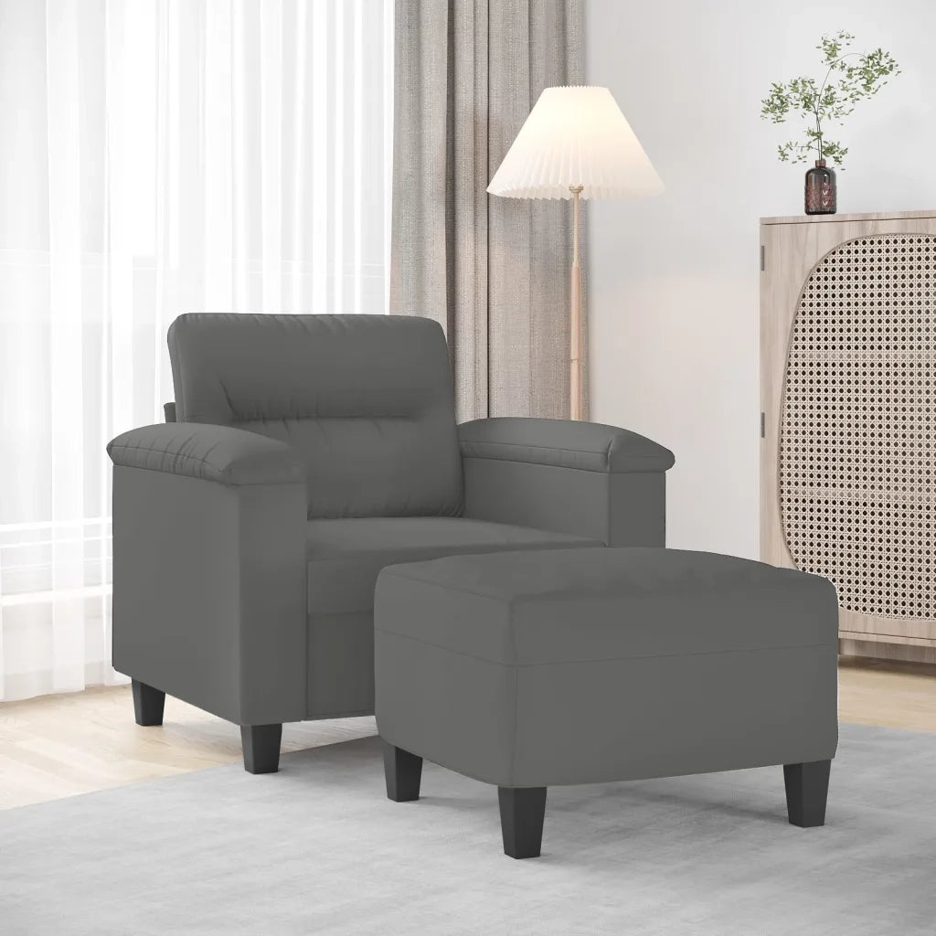 Poltrona con Poggiapiedi Grigio Scuro 60 cm Tessuto Microfibra 3201227