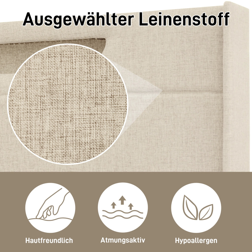 LETTO matrimoniale 140x200 cm in lino beige con LED e porte USB/Type C