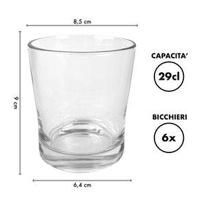 Set 6 Bicchieri Acqua Bibite Bevande 29 Cl In Vetro Resistente Lavorato Bicchiere Design Moderno Cucina Certificati Contatto Alimentare Lavastoviglie Microonde Bar Ristorante Modello 1