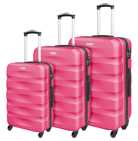 Set Di 3 Valigie Rigide ABS Valigia Da Viaggio Con Chiusura Lucchetto Combinazione Grande Media Piccola Forti Resistenti Manico Telescopico Trolley Borsa Vacanze Set Viaggio Treno Aereo Auto Fuxia