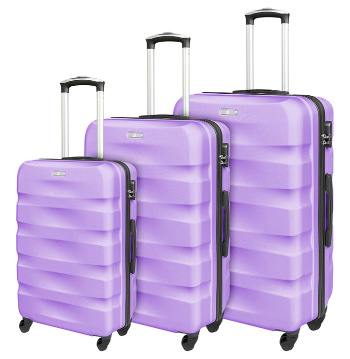 Set Di 3 Valigie Rigide ABS Valigia Da Viaggio Con Chiusura Lucchetto Combinazione Grande Media Piccola Forti Resistenti Manico Telescopico Trolley Borsa Vacanze Set Viaggio Treno Aereo Auto Lilla