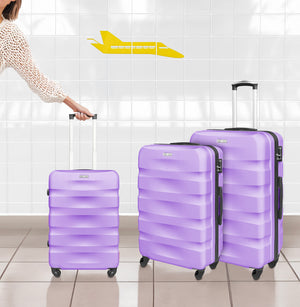 Set Di 3 Valigie Rigide ABS Valigia Da Viaggio Con Chiusura Lucchetto Combinazione Grande Media Piccola Forti Resistenti Manico Telescopico Trolley Borsa Vacanze Set Viaggio Treno Aereo Auto Lilla