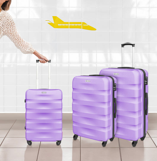 Set Di 3 Valigie Rigide ABS Valigia Da Viaggio Con Chiusura Lucchetto Combinazione Grande Media Piccola Forti Resistenti Manico Telescopico Trolley Borsa Vacanze Set Viaggio Treno Aereo Auto Lilla