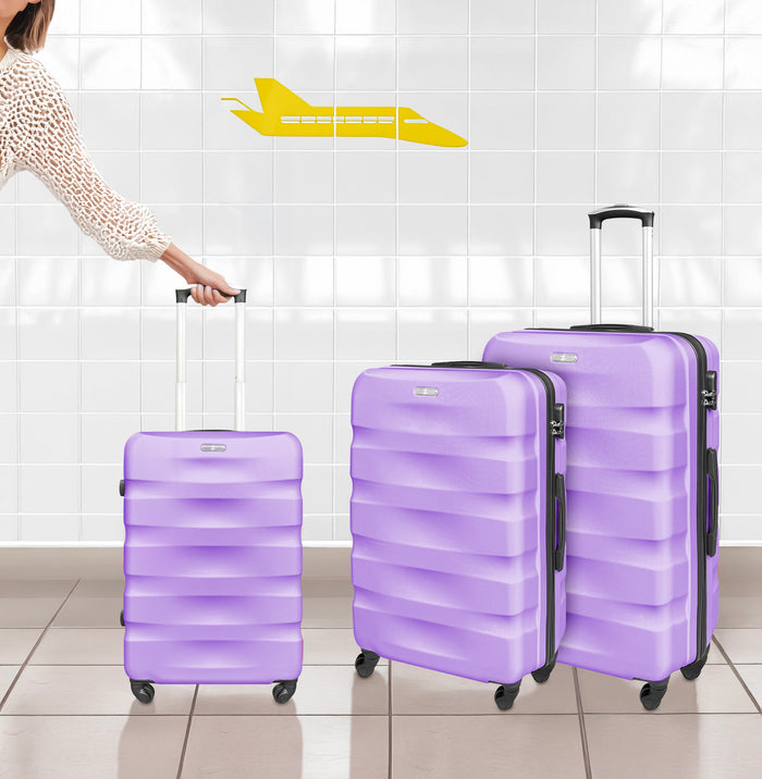 Set Di 3 Valigie Rigide ABS Valigia Da Viaggio Con Chiusura Lucchetto Combinazione Grande Media Piccola Forti Resistenti Manico Telescopico Trolley Borsa Vacanze Set Viaggio Treno Aereo Auto Lilla