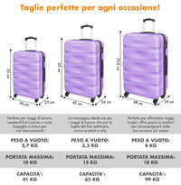 Set Di 3 Valigie Rigide ABS Valigia Da Viaggio Con Chiusura Lucchetto Combinazione Grande Media Piccola Forti Resistenti Manico Telescopico Trolley Borsa Vacanze Set Viaggio Treno Aereo Auto Lilla
