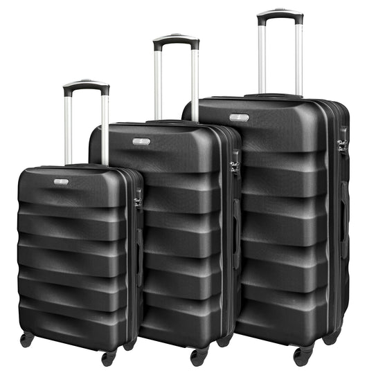 Set Di 3 Valigie Rigide ABS Valigia Da Viaggio Con Chiusura Lucchetto Combinazione Grande Media Piccola Forti Resistenti Manico Telescopico Trolley Borsa Vacanze Set Viaggio Treno Aereo Auto Nero