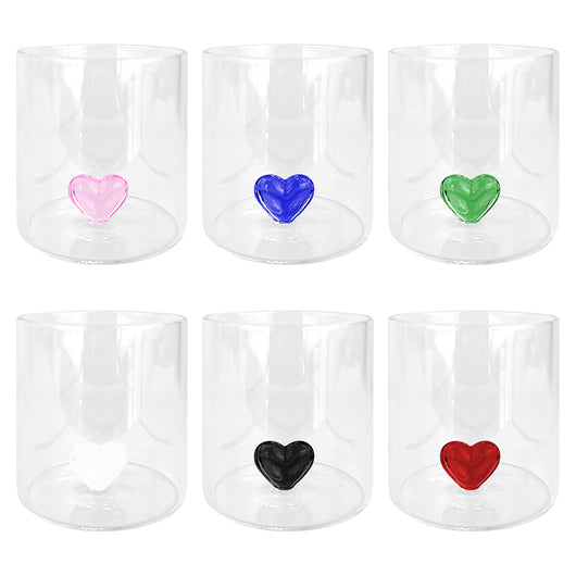 Set 6 Bicchieri 3D In Vetro Borosilicato 36 CL In ResistentI Con Figura All'interno Bicchiere Design Moderno Cucina Certificati Contatto Alimentare Lavastoviglie  Heart