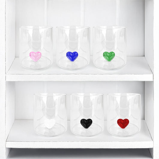 Set 6 Bicchieri 3D In Vetro Borosilicato 36 CL In ResistentI Con Figura All'interno Bicchiere Design Moderno Cucina Certificati Contatto Alimentare Lavastoviglie  Heart