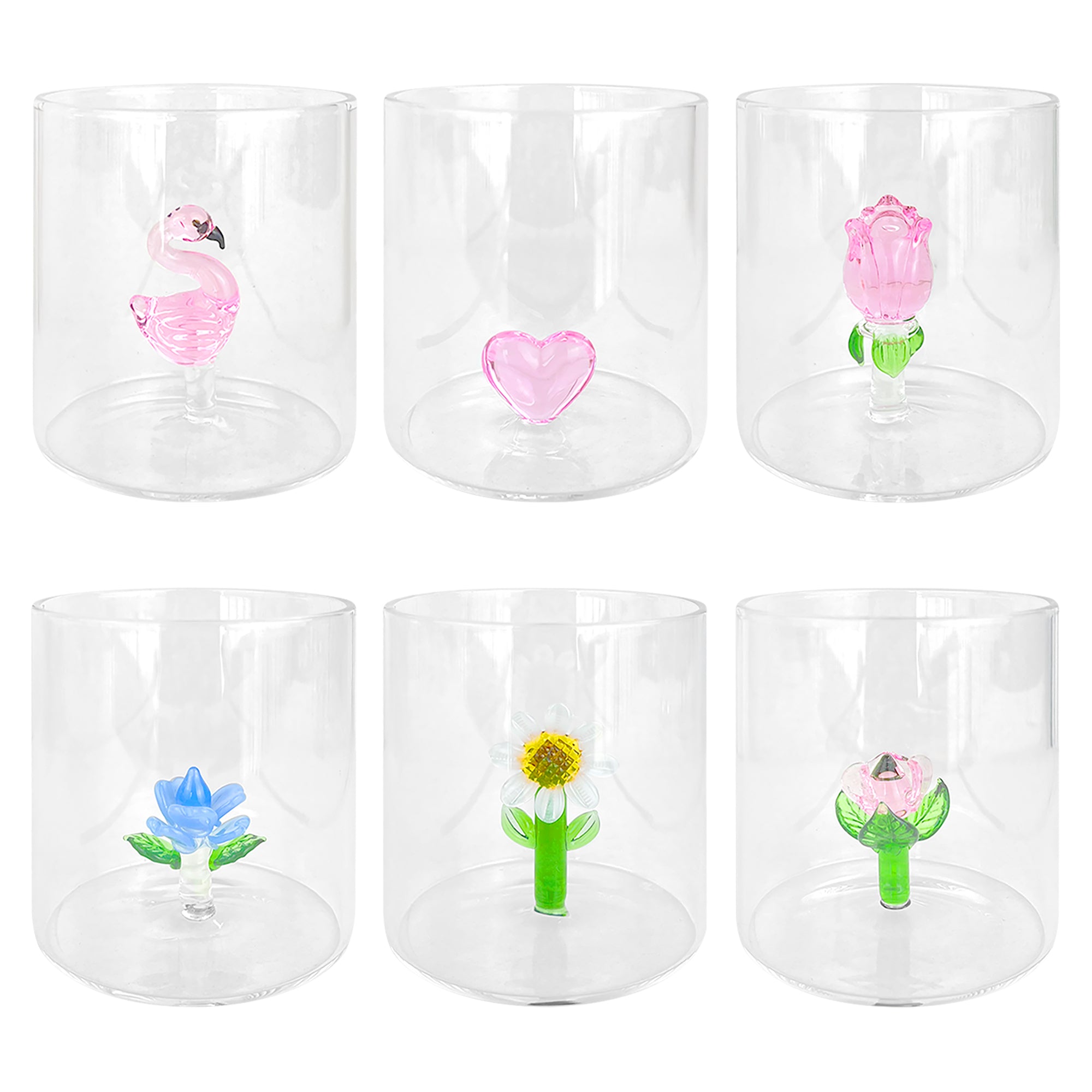 Set 6 Bicchieri 3D In Vetro Borosilicato 36 CL In ResistentI Con Figura All'interno Bicchiere Design Moderno Cucina Certificati Contatto Alimentare Lavastoviglie  Wild