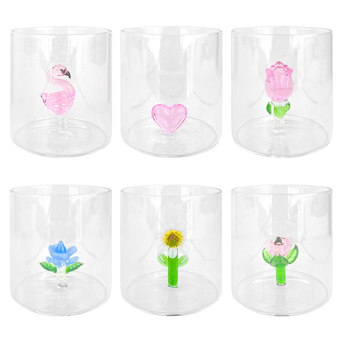 Set 6 Bicchieri 3D In Vetro Borosilicato 36 CL In ResistentI Con Figura All'interno Bicchiere Design Moderno Cucina Certificati Contatto Alimentare Lavastoviglie  Wild