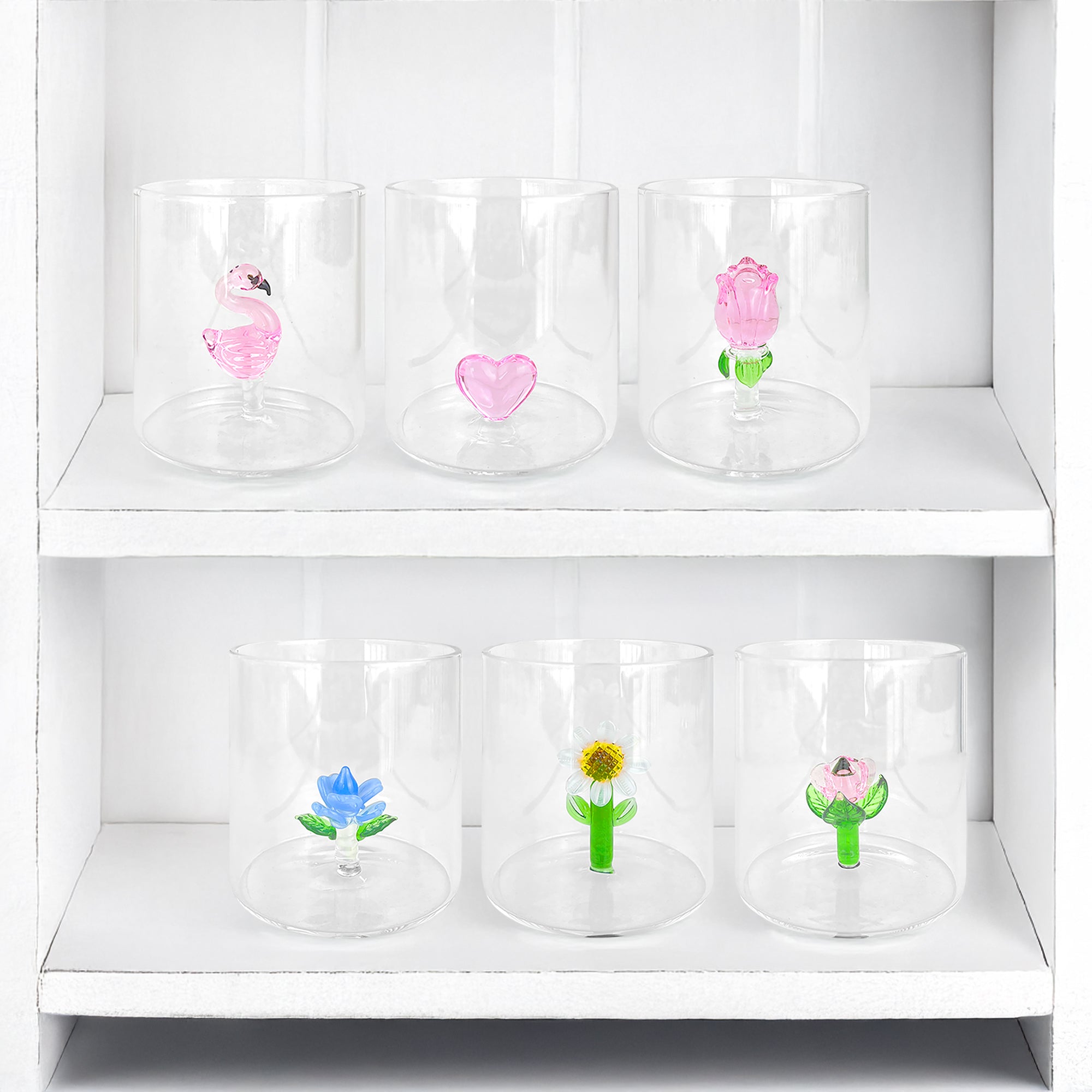 Set 6 Bicchieri 3D In Vetro Borosilicato 36 CL In ResistentI Con Figura All'interno Bicchiere Design Moderno Cucina Certificati Contatto Alimentare Lavastoviglie  Wild