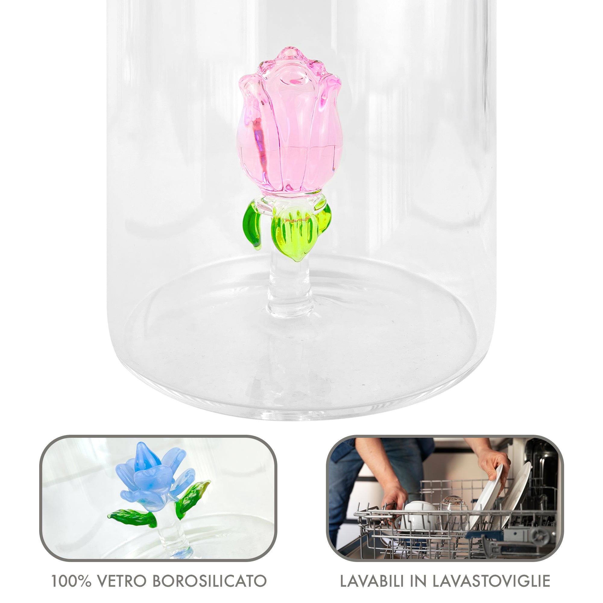 Set 6 Bicchieri 3D In Vetro Borosilicato 36 CL In ResistentI Con Figura All'interno Bicchiere Design Moderno Cucina Certificati Contatto Alimentare Lavastoviglie  Wild