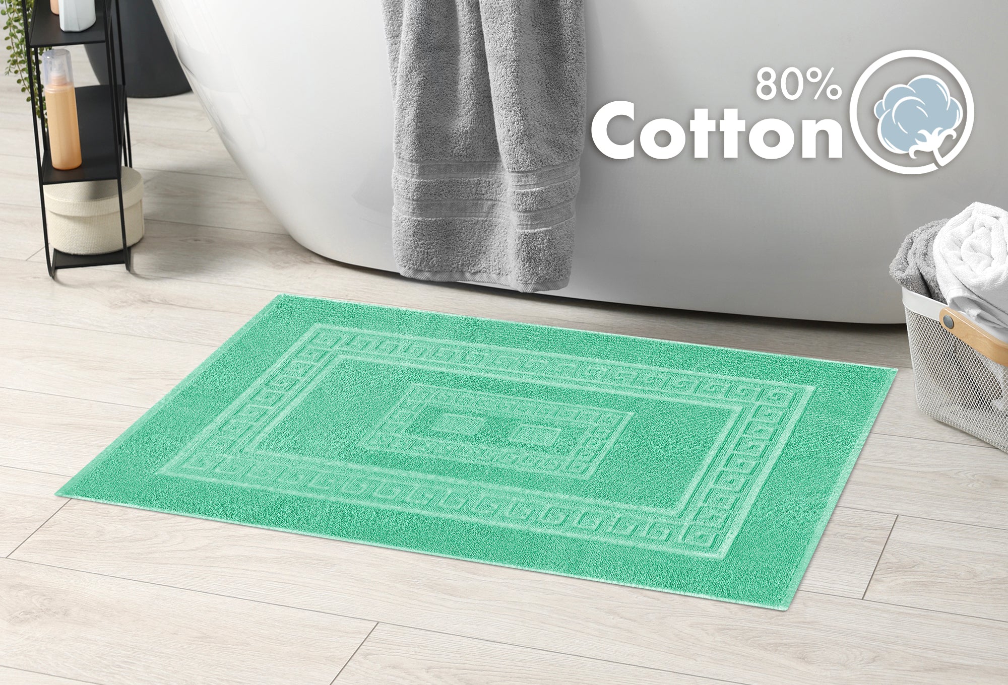 Tappeto Bagno Assorbente In Spugna Varie Misure Da Scendidoccia A Tappeto Grande Lavorazione Jacquard Tinta Unita Ricamo Cornice Lavabile Lavatrice AcquaMarina - Scendidoccia45x60