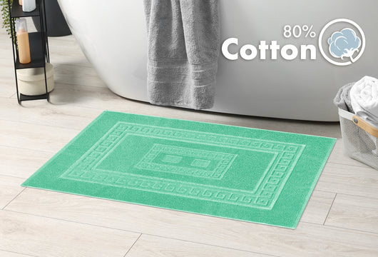 Tappeto Bagno Assorbente In Spugna Varie Misure Da Scendidoccia A Tappeto Grande Lavorazione Jacquard Tinta Unita Ricamo Cornice Lavabile Lavatrice AcquaMarina - TappetoBagno60x90