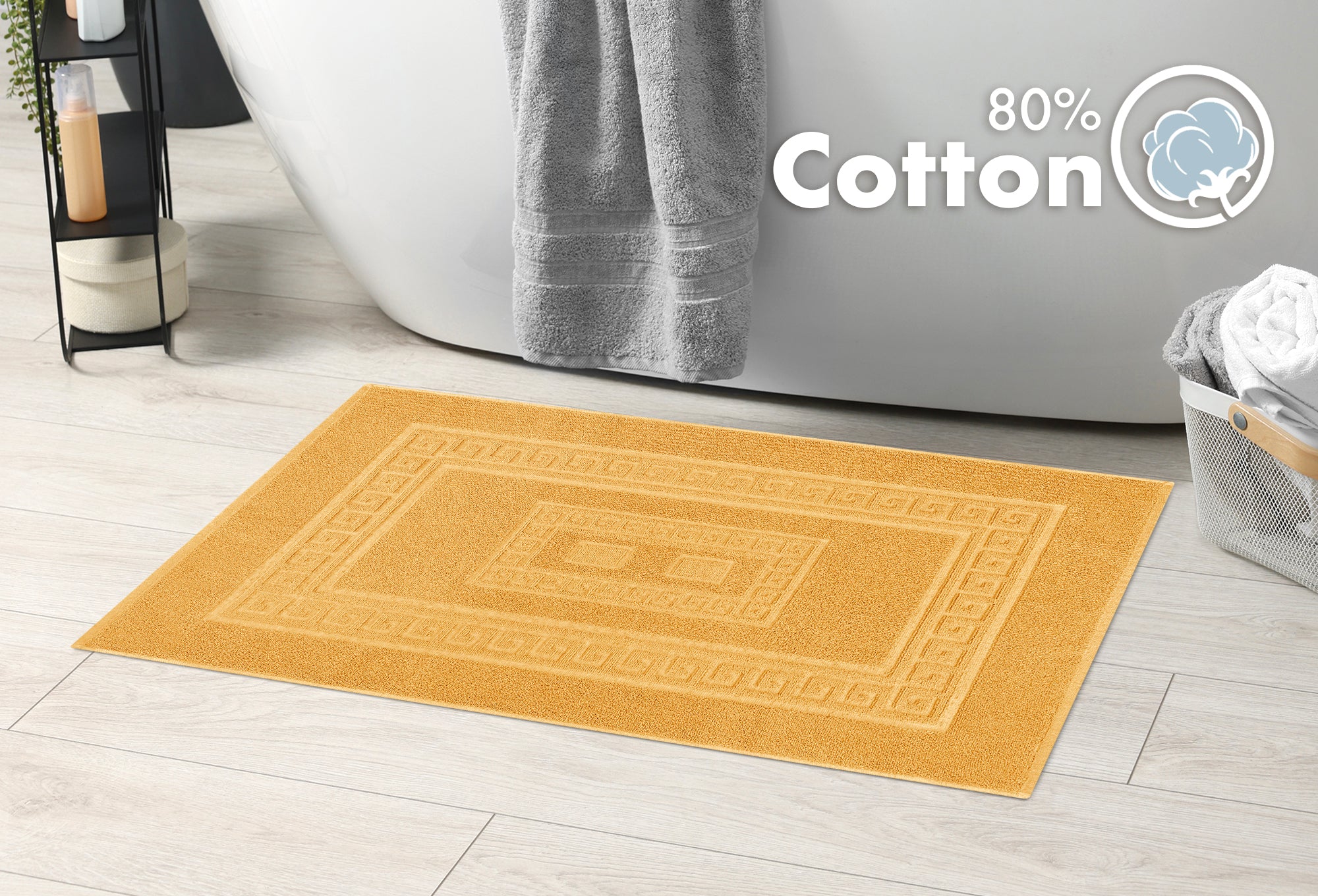 Tappeto Bagno Assorbente In Spugna Varie Misure Da Scendidoccia A Tappeto Grande Lavorazione Jacquard Tinta Unita Ricamo Cornice Lavabile Lavatrice Arancione - TappetoBagno60x120