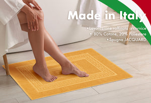 Tappeto Bagno Assorbente In Spugna Varie Misure Da Scendidoccia A Tappeto Grande Lavorazione Jacquard Tinta Unita Ricamo Cornice Lavabile Lavatrice Arancione - TappetoBagno60x90