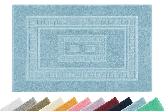 Tappeto Bagno Assorbente In Spugna Varie Misure Da Scendidoccia A Tappeto Grande Lavorazione Jacquard Tinta Unita Ricamo Cornice Lavabile Lavatrice Azzurro - TappetoBagno60x120