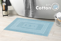 Tappeto Bagno Assorbente In Spugna Varie Misure Da Scendidoccia A Tappeto Grande Lavorazione Jacquard Tinta Unita Ricamo Cornice Lavabile Lavatrice Azzurro - TappetoBagno60x120