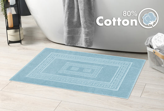 Tappeto Bagno Assorbente In Spugna Varie Misure Da Scendidoccia A Tappeto Grande Lavorazione Jacquard Tinta Unita Ricamo Cornice Lavabile Lavatrice Azzurro - TappetoBagno60x120