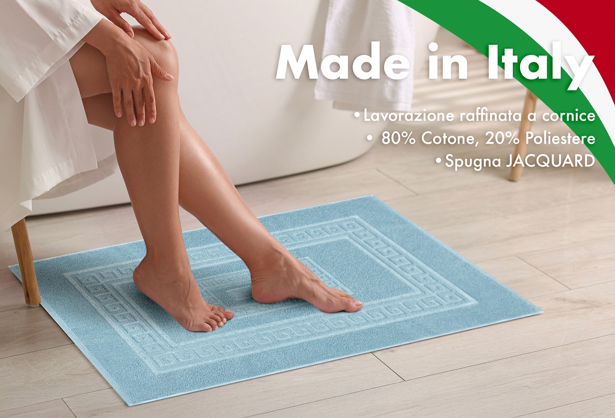 Tappeto Bagno Assorbente In Spugna Varie Misure Da Scendidoccia A Tappeto Grande Lavorazione Jacquard Tinta Unita Ricamo Cornice Lavabile Lavatrice Azzurro - TappetoBagno60x120