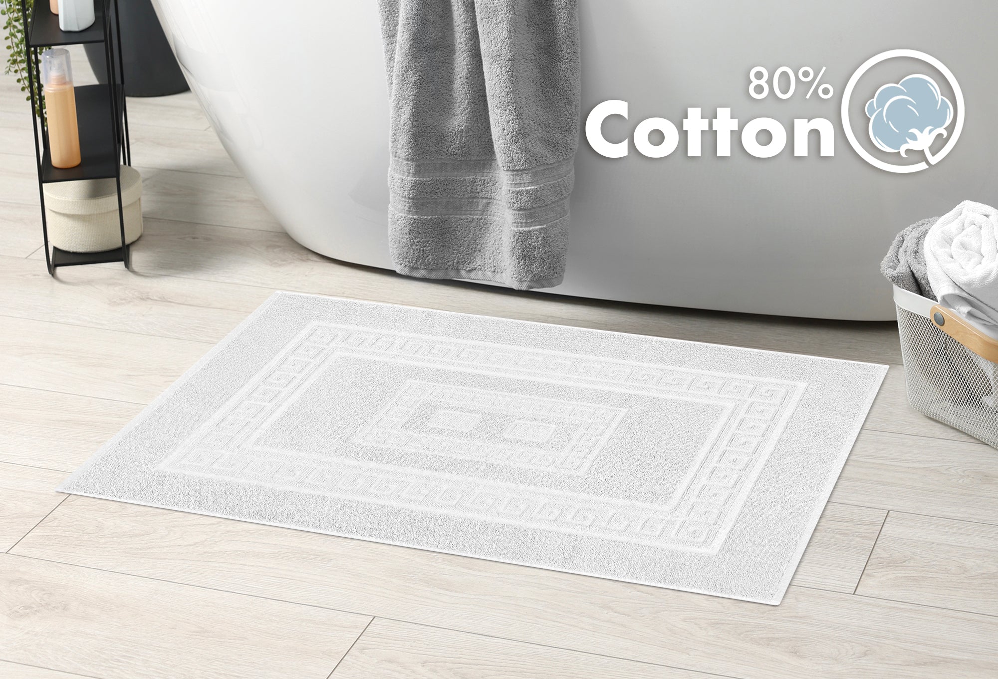 Tappeto Bagno Assorbente In Spugna Varie Misure Da Scendidoccia A Tappeto Grande Lavorazione Jacquard Tinta Unita Ricamo Cornice Lavabile Lavatrice Bianco - TappetoBagno60x120